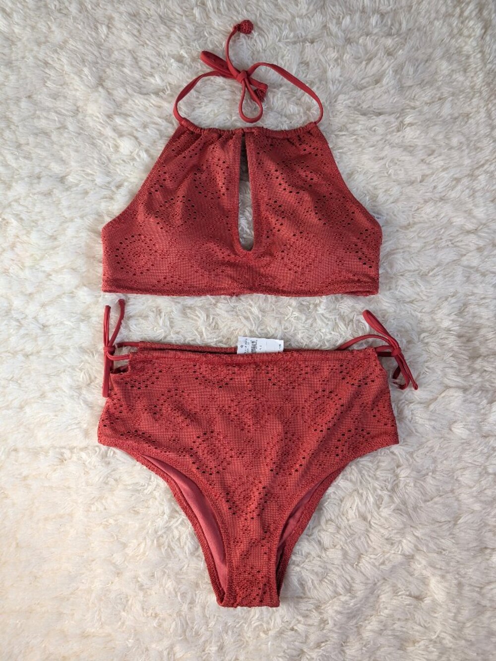 NWT aerie Eyelet High Neck Bikini Top (M) + High Waisted Cheeky Bottom (S)